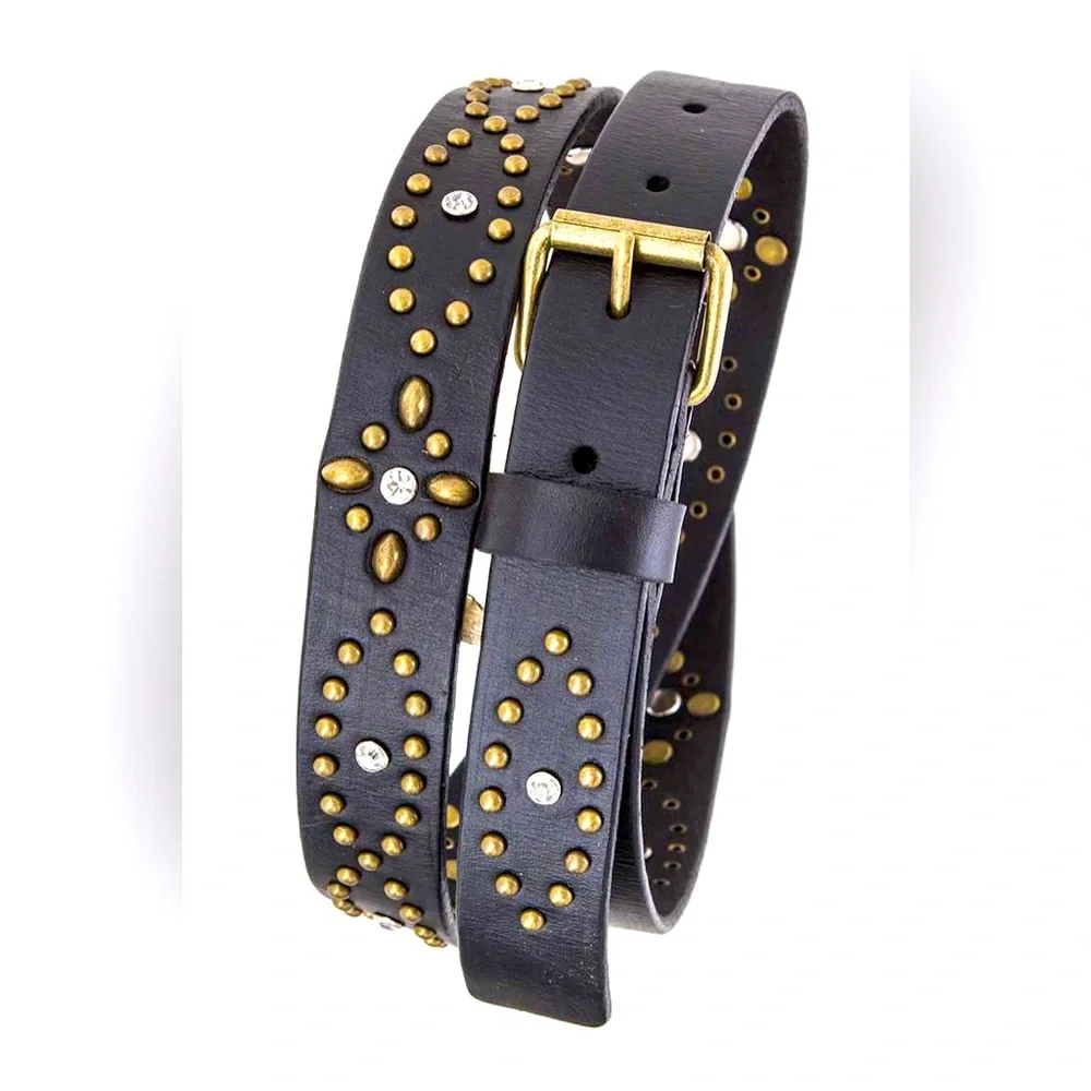 Black & Gold Genuine Leather Statement Belt